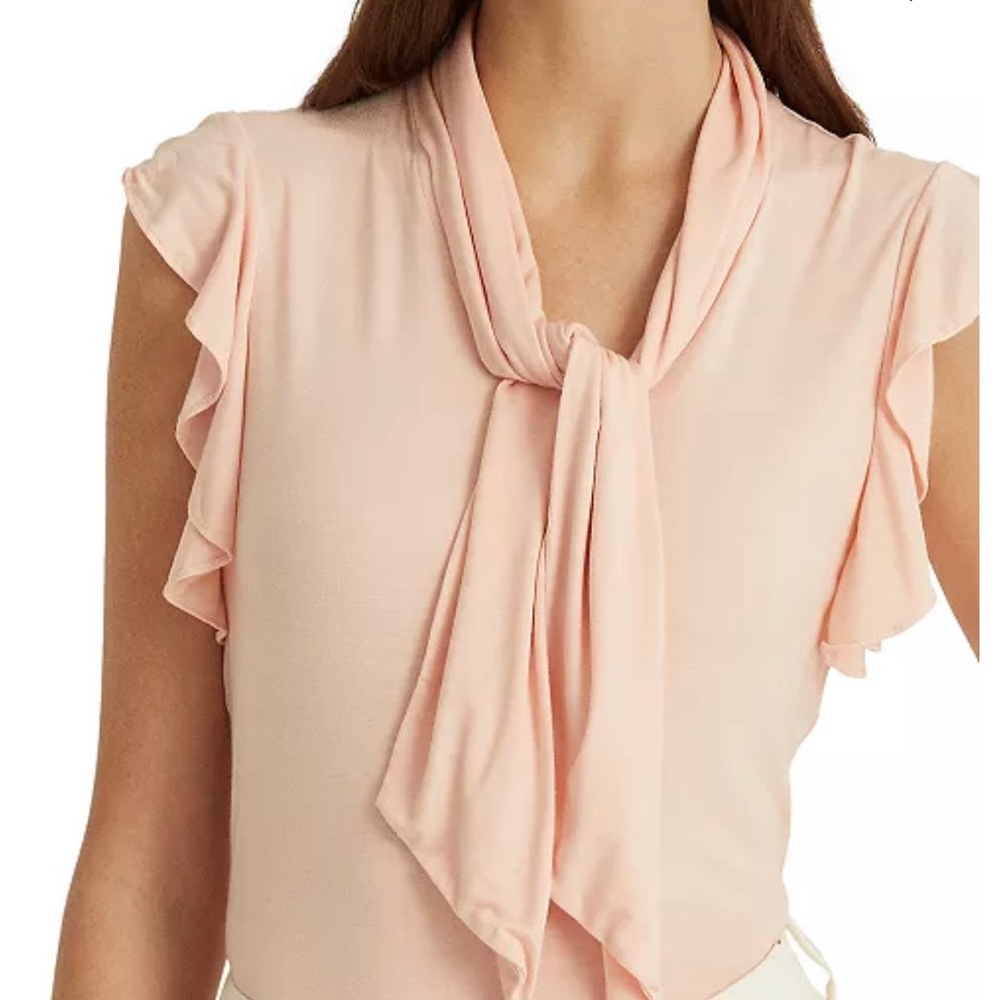 RALPH LAUREN - Ruffle-Sleeve Tie-Neck Top - XL